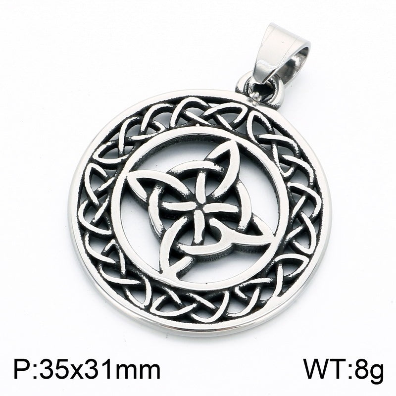 Nordic Celtic Symbol Retro Mysterious Sun And Moon Pentagram Inlaid With Opal Triangle Necklace