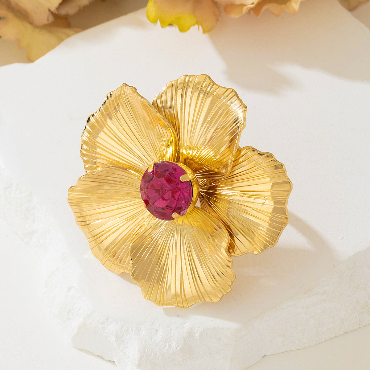 Elegant Metal Flower Gemstone Ring for Women by Planderful