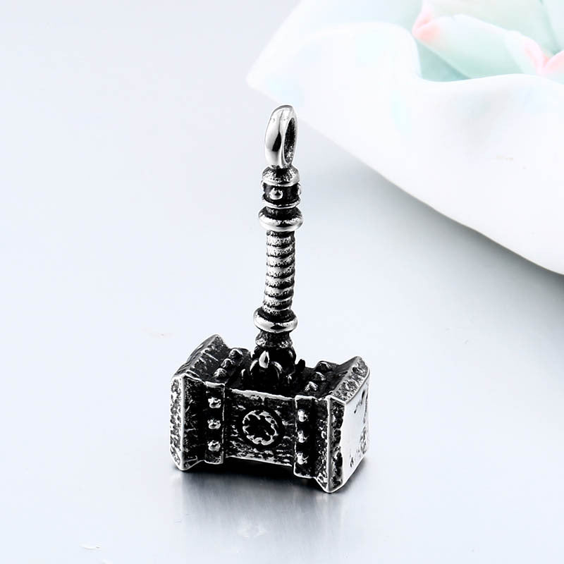 Titanium Steel Thor's Hammer Pendant for Men - Retro European and American Jewelry Wholesale