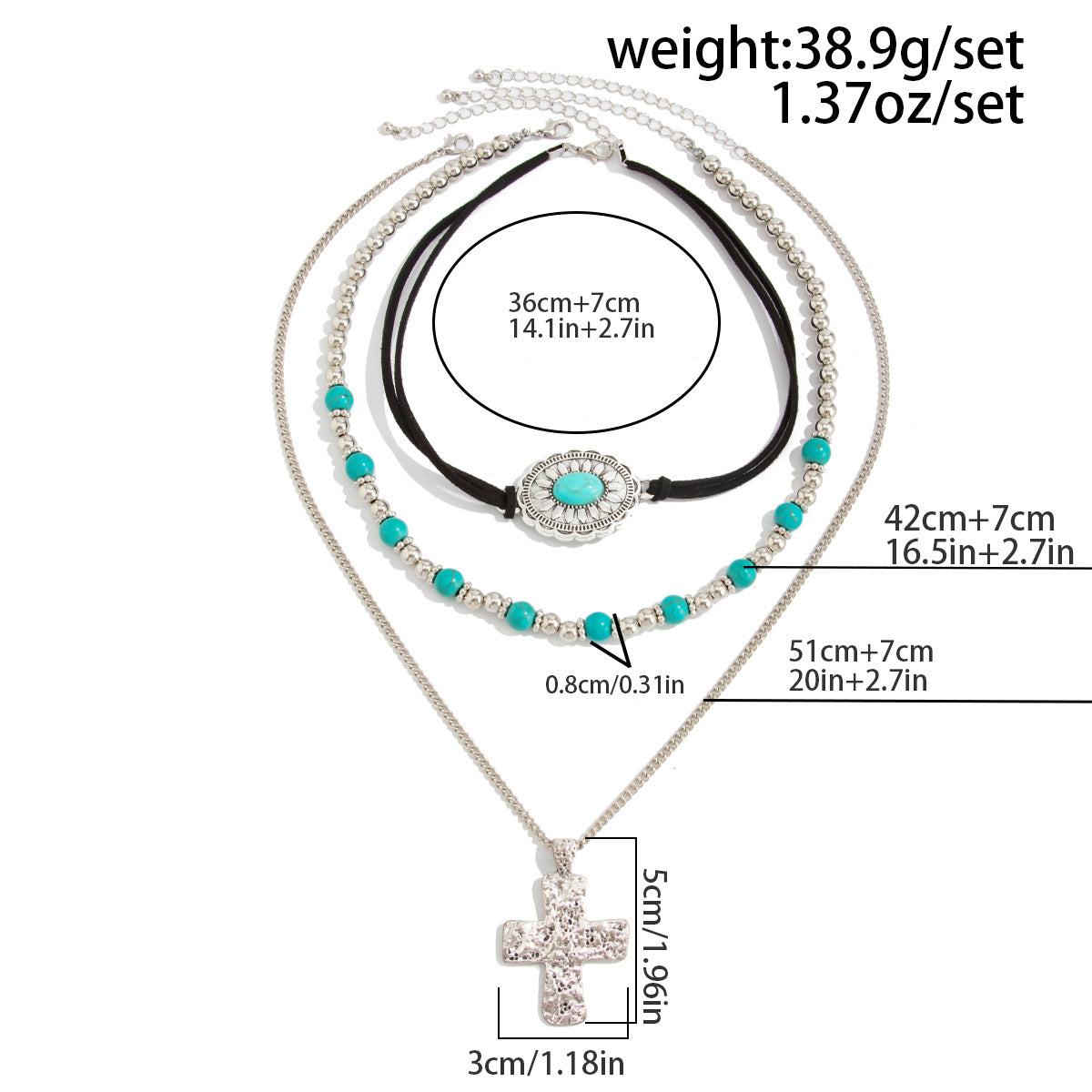 Retro Imitation Turquoise Stacked Western Denim National Cactus Cow Head Pendant Neck Necklace