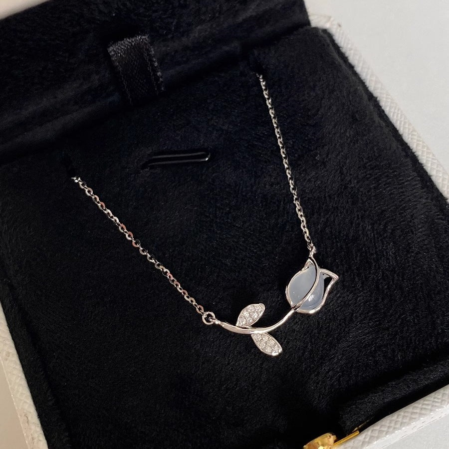 925 Sterling Silver Opal Tulip Necklace Women's Luxury Gift