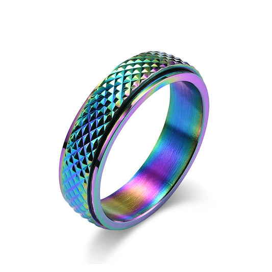 Planderful Rotating Titanium Ring Rhombus Design Unisex Fashion for Hipster Jewelry Lovers