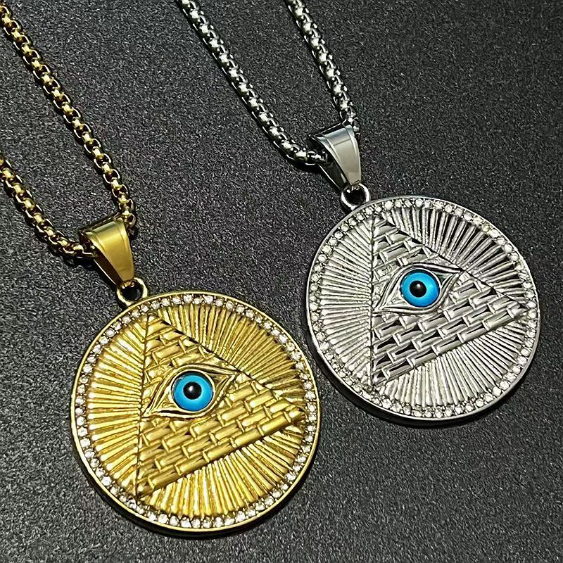Planderful Everyday Genie Premium Hip Hop Eye Of God Pendant Necklace Stainless Steel Gold Plated
