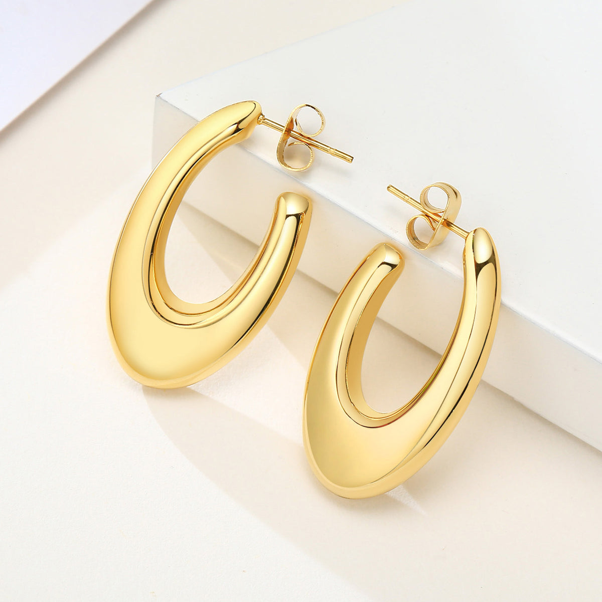 Gold-Tone Sculptural Oval Open Hoop Earrings
