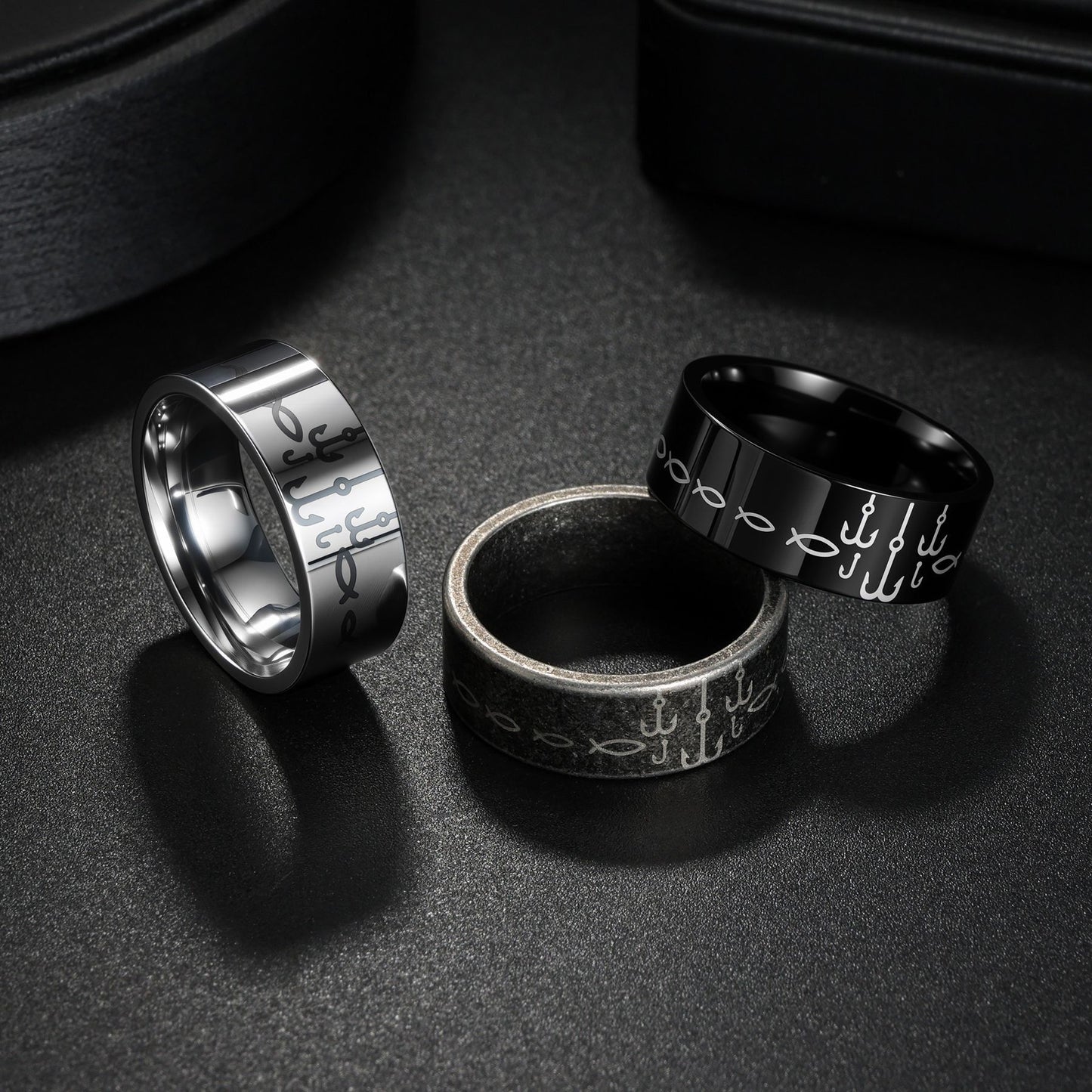 Planderful Stainless Steel Fish Hook Ring For Him Personalized Unisex Jewelry Durable