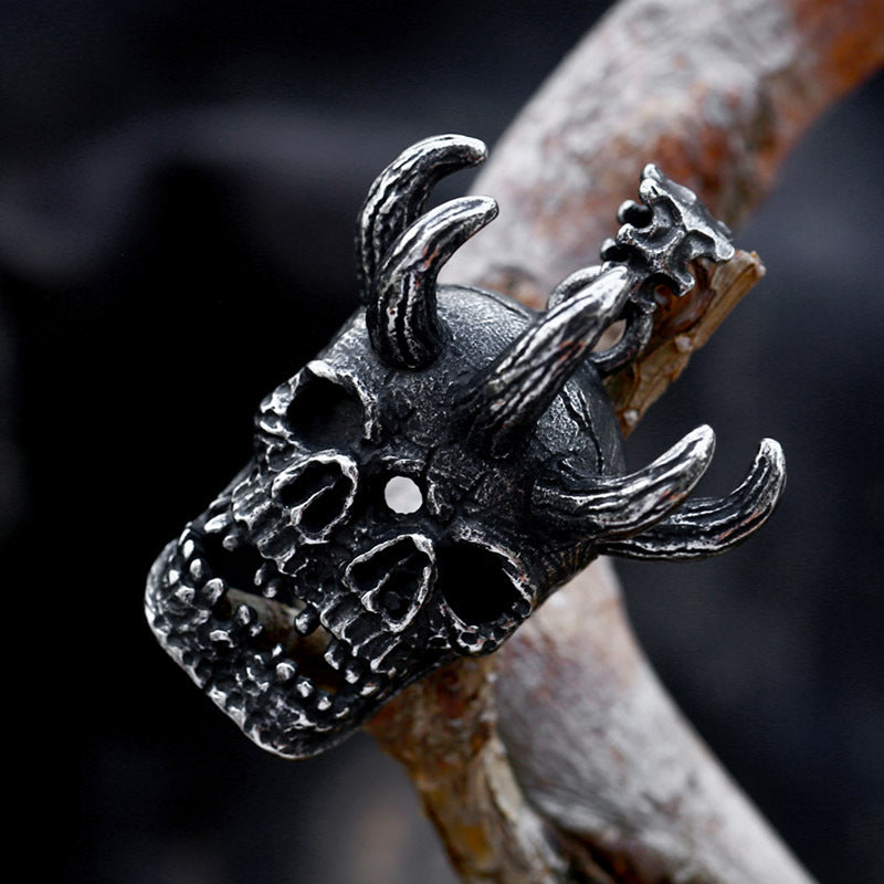 Gothic-Inspired Double Skull Pendant in Titanium Steel for Men - Retro Punk Hip Hop Jewelry Wholesale