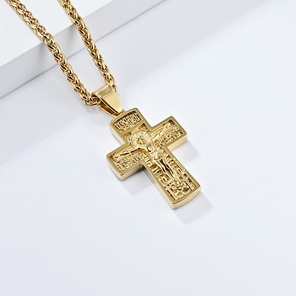 Stainless Steel Cross Necklace for Men Sweater Chain Retro Jewelry