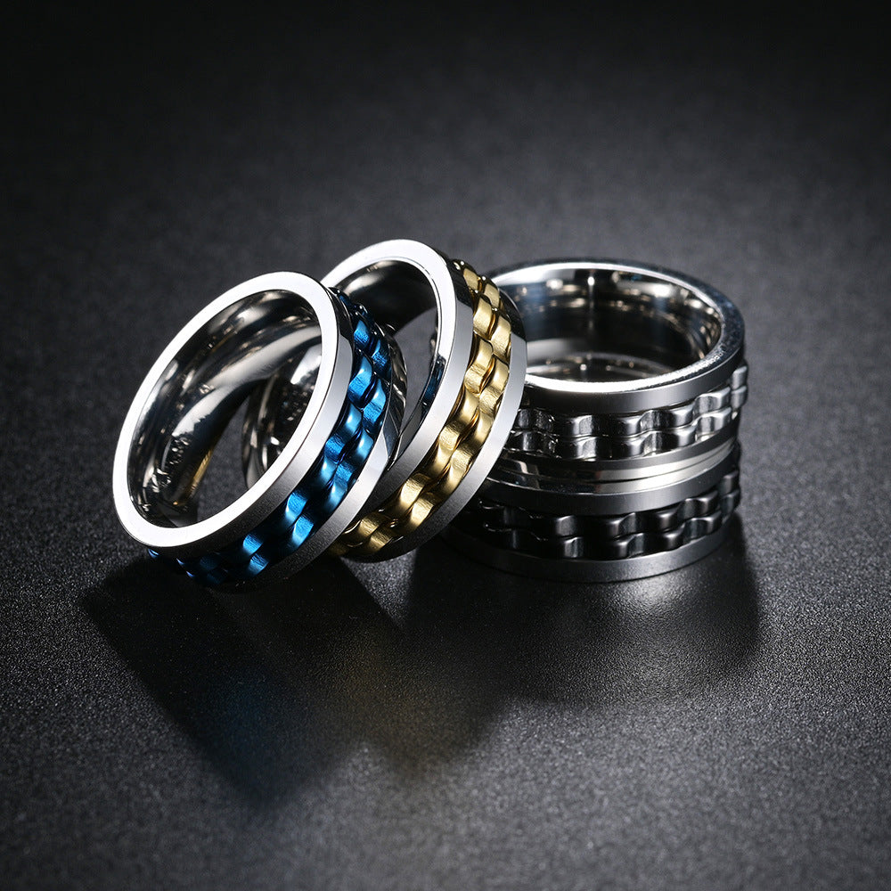 Planderful Rotating Gear Ring Multicolor For Men Unisex Titanium Steel Decompression Jewelry