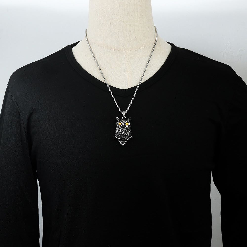 European And American Stainless Steel Owl Pendant Necklace