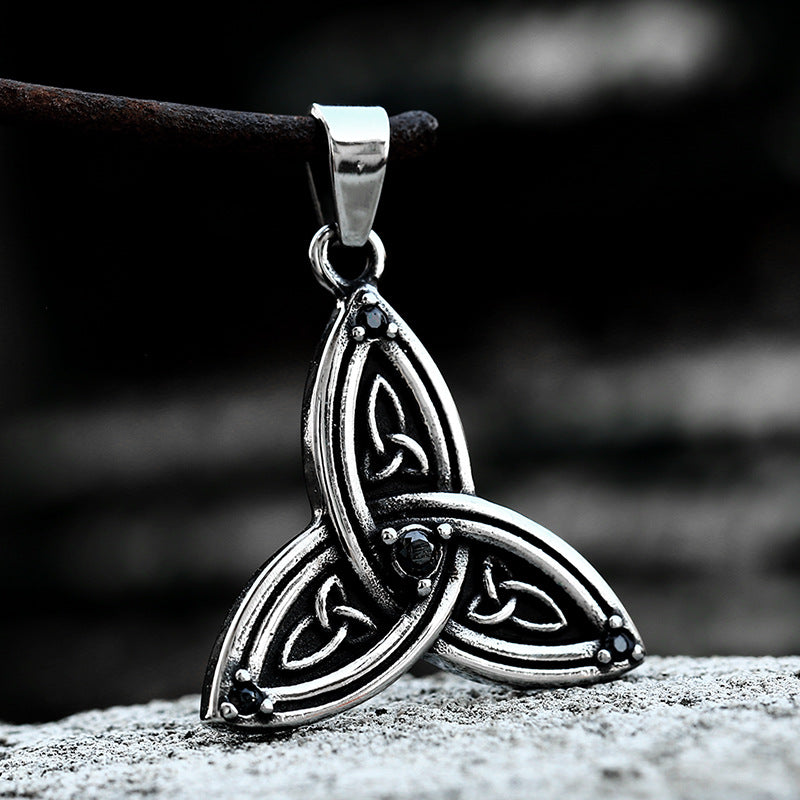 Nordic Viking Celtic Knot Titanium Steel Pendant with Stone Inlay for Men