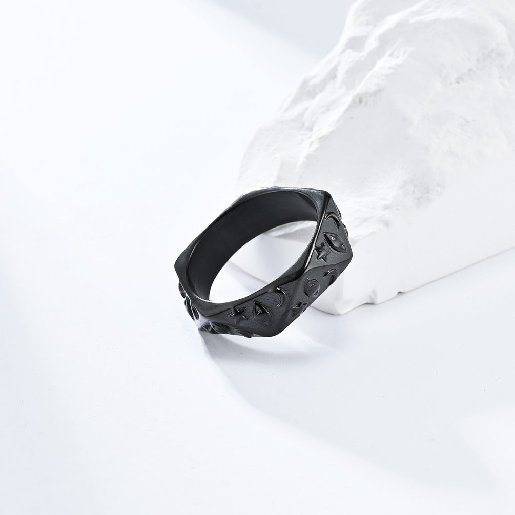 Titanium Steel Stars Moon Eyes Ring for Men's Fashion Wear