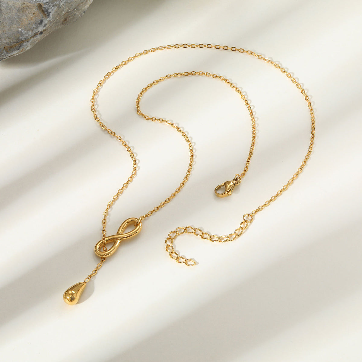 Stainless Steel Infinite Water Drop Y-Shaped Gold Necklace For Women