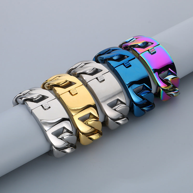 Planderful Wide Cuban Chain Bracelet For Men Titanium Steel