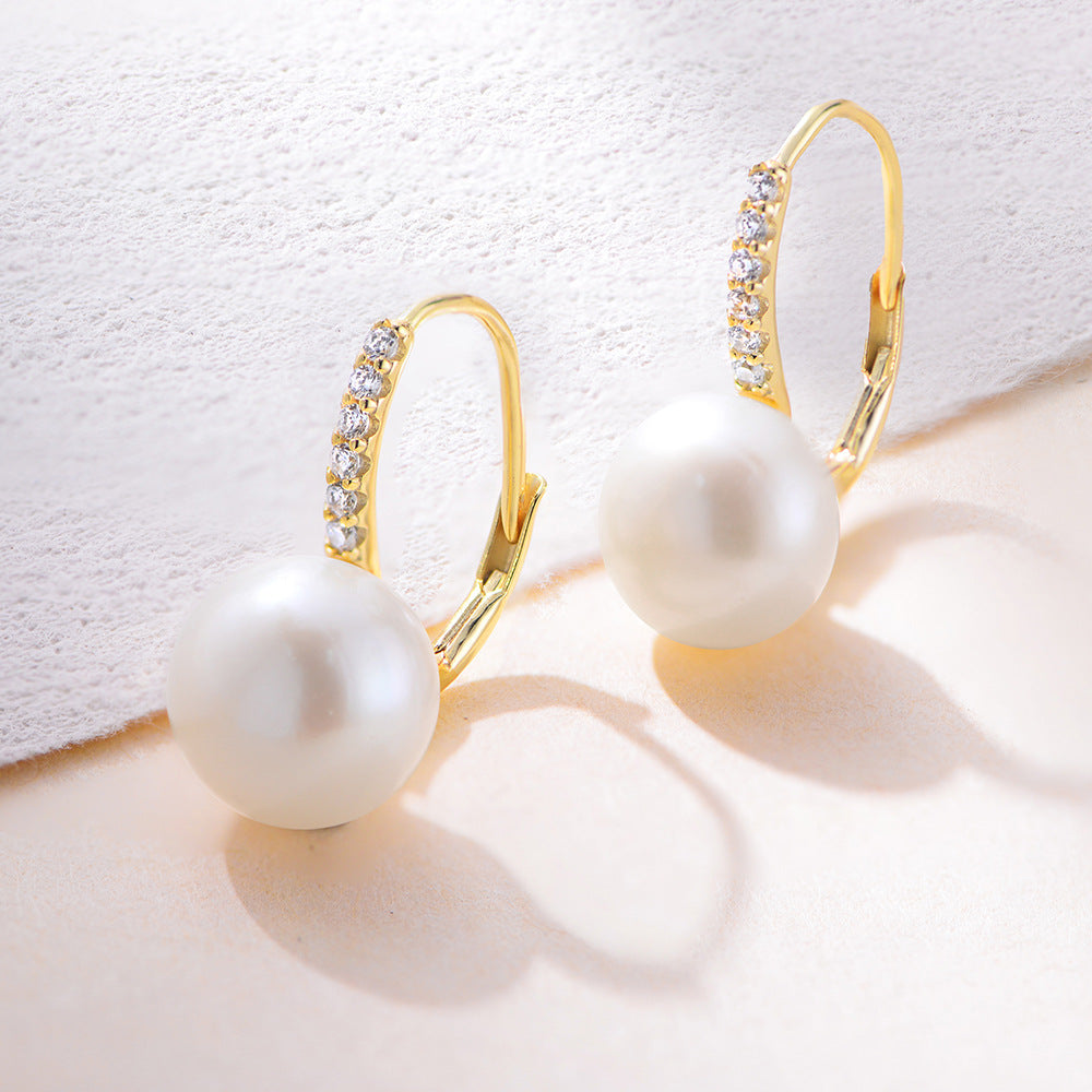 Planderful Sterling Silver Freshwater Pearl Earrings Elegant Classic Versatile For Women Light Luxury