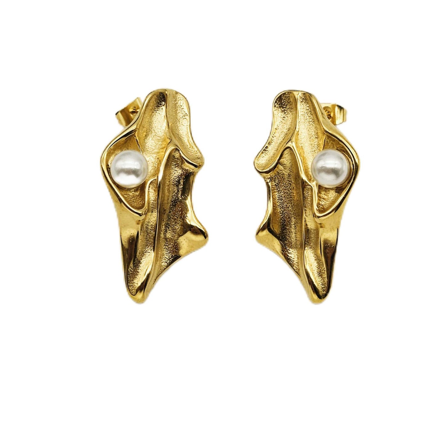 Planderful Gold Plated Pleated Lava Pearl Earrings Women