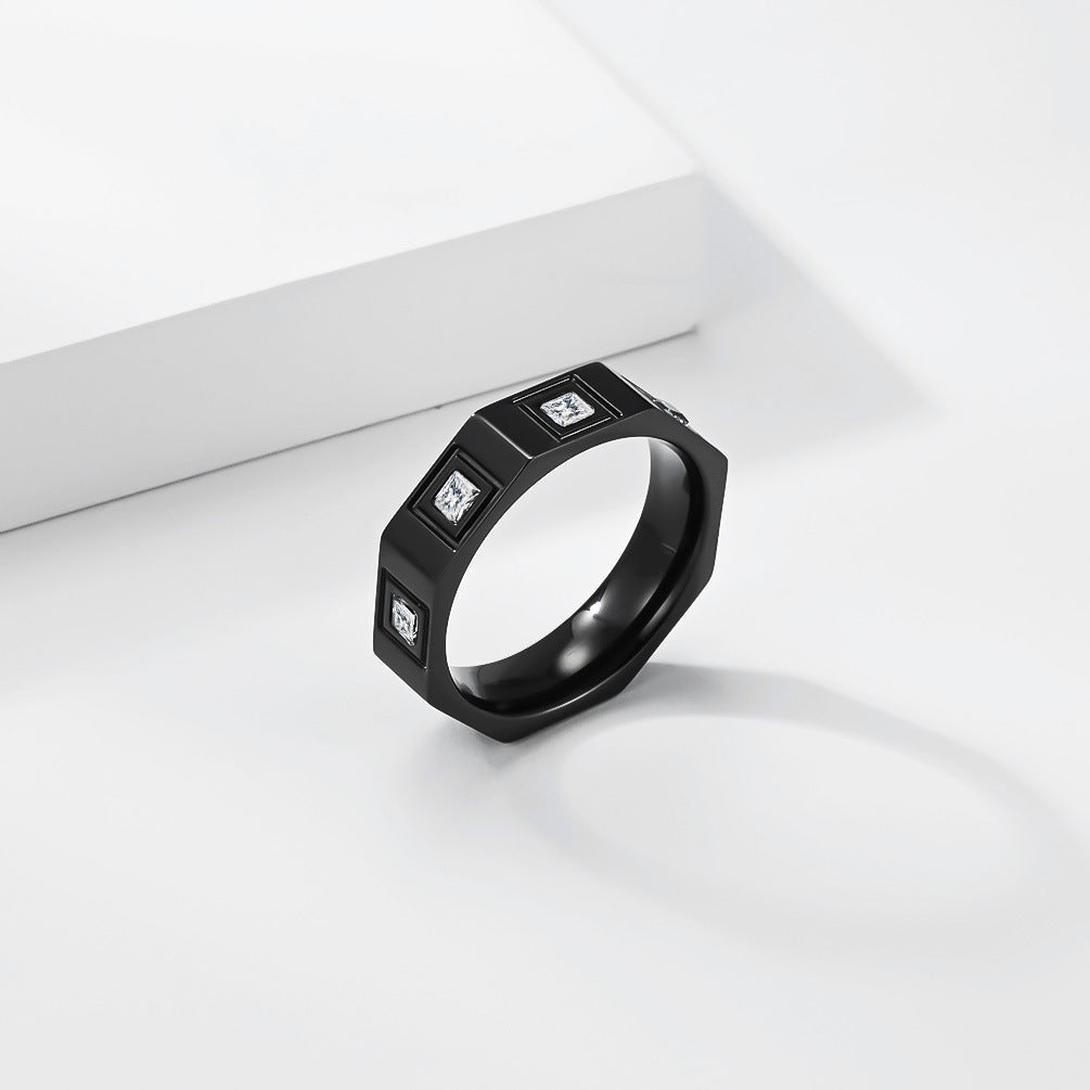 Planderful Everyday Genie Geometric Zircon Ring Unisex Titanium Steel Luxury Jewelry For Men Women