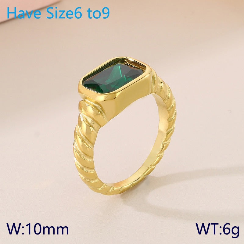 Twist Edge Square Inlaid Glass Ring Female, Design Sense Sugar