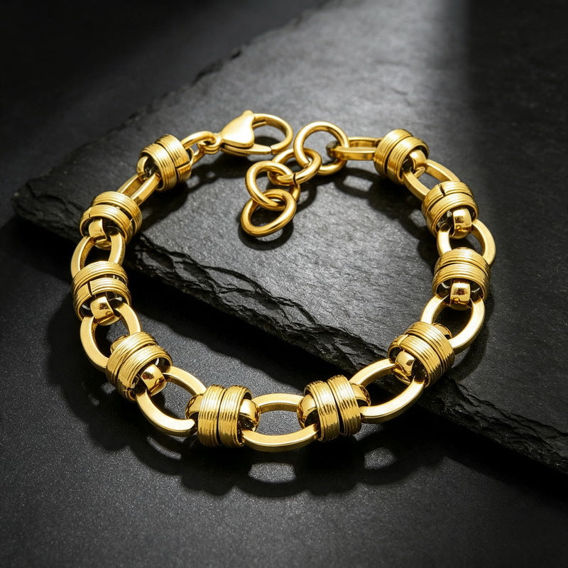 Hip Hop Knot Punk Vintage Wrap Ring Cuban Chain Stainless Steel Men's Bracelet