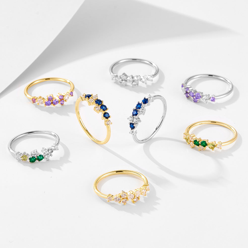 Japanese Multi-Color Zircon Sterling Silver Ring Small Fresh And Ring