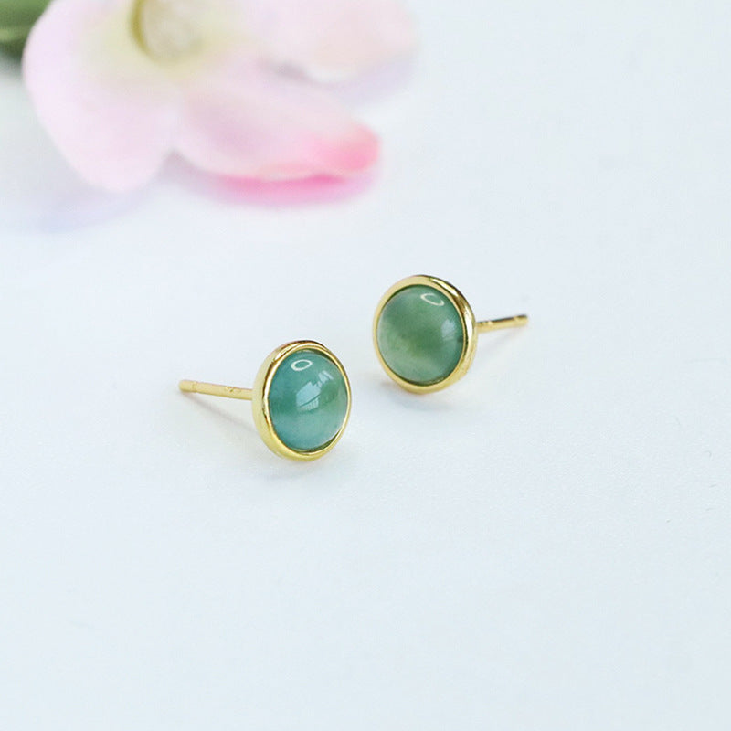Blue-Water Jadeite Round 925 Silver Stud Earrings