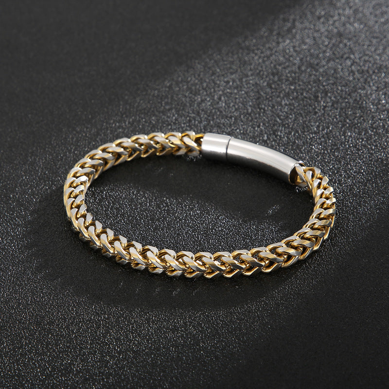 Titanium Steel Men's Bracelet and Necklace Set with Rock Keel Design