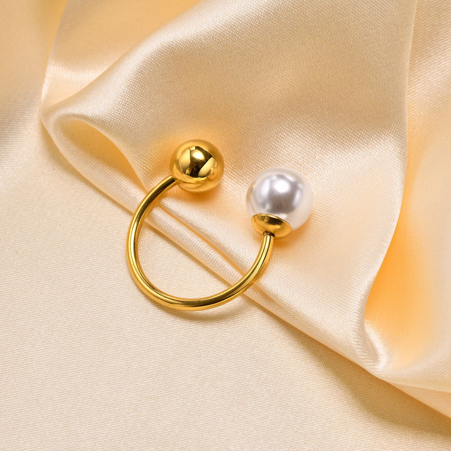 European And American Pearl Open Ring Women's Stainless Steel Gold 18K Accessories