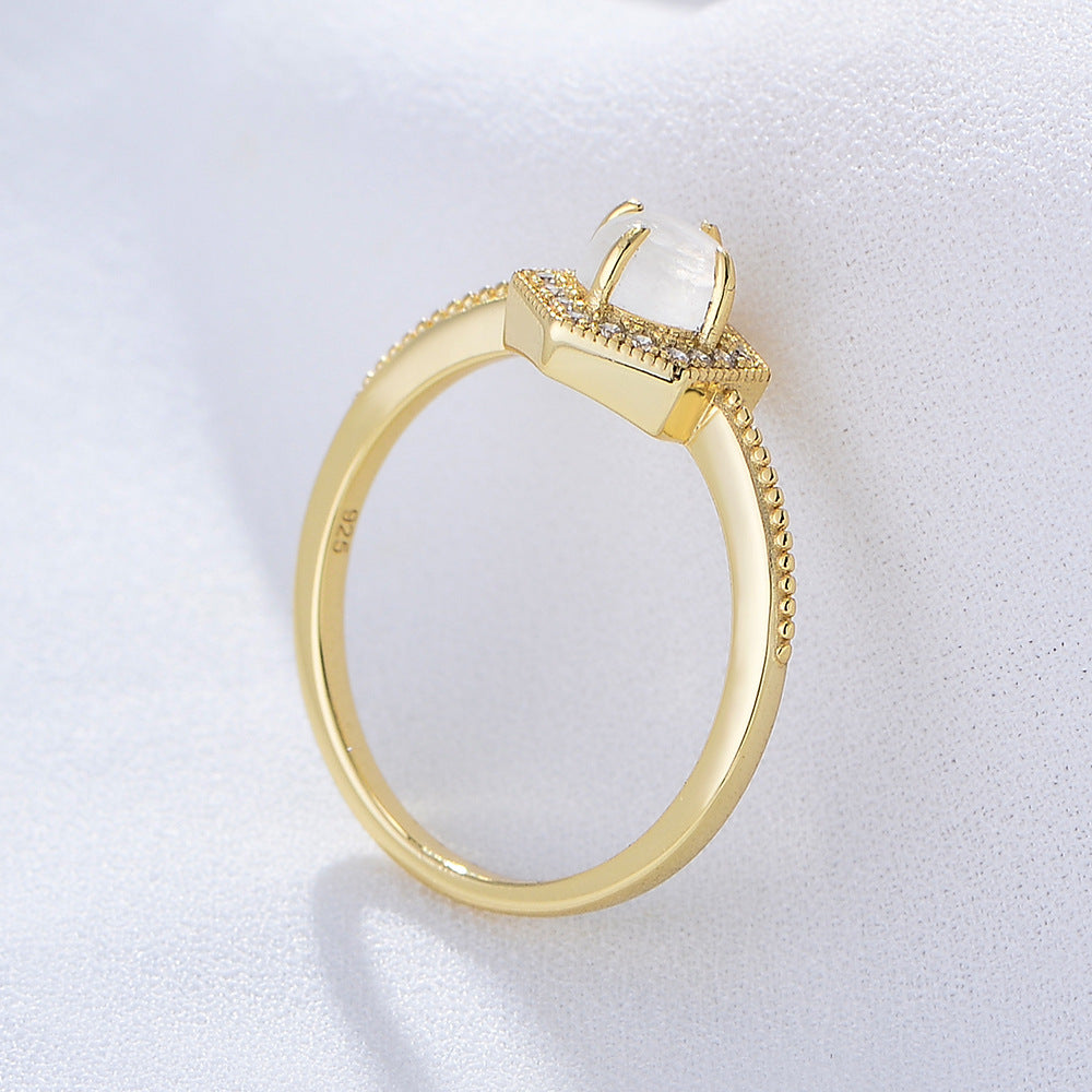 Natural Moonstone Sterling Silver Ring Wind Cold Wind Retro Ring Jewelry