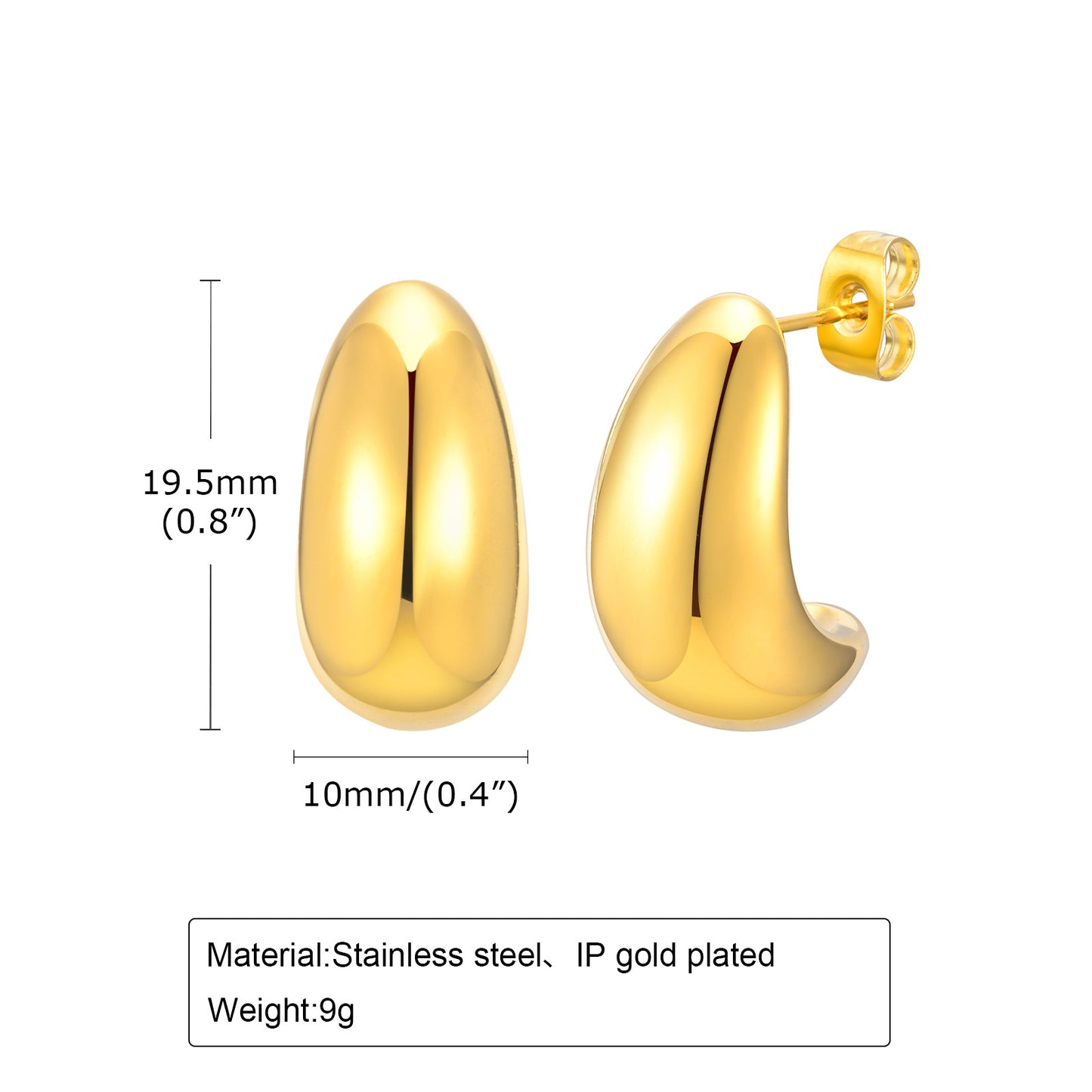 Jewelry Semicircular Glossy Stainless Steel Curved Earrings