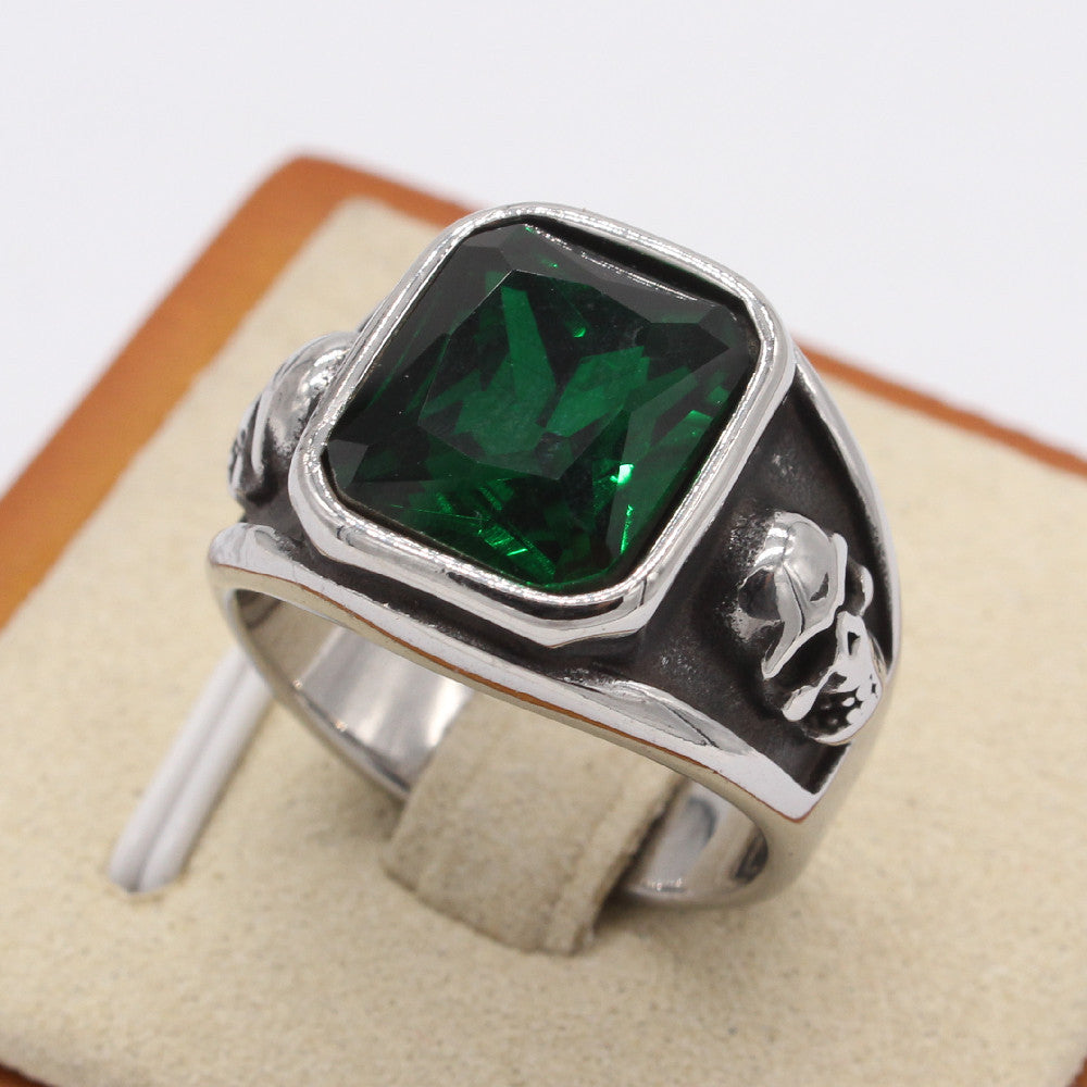 Black Gemstone Skull Titanium Steel Ring