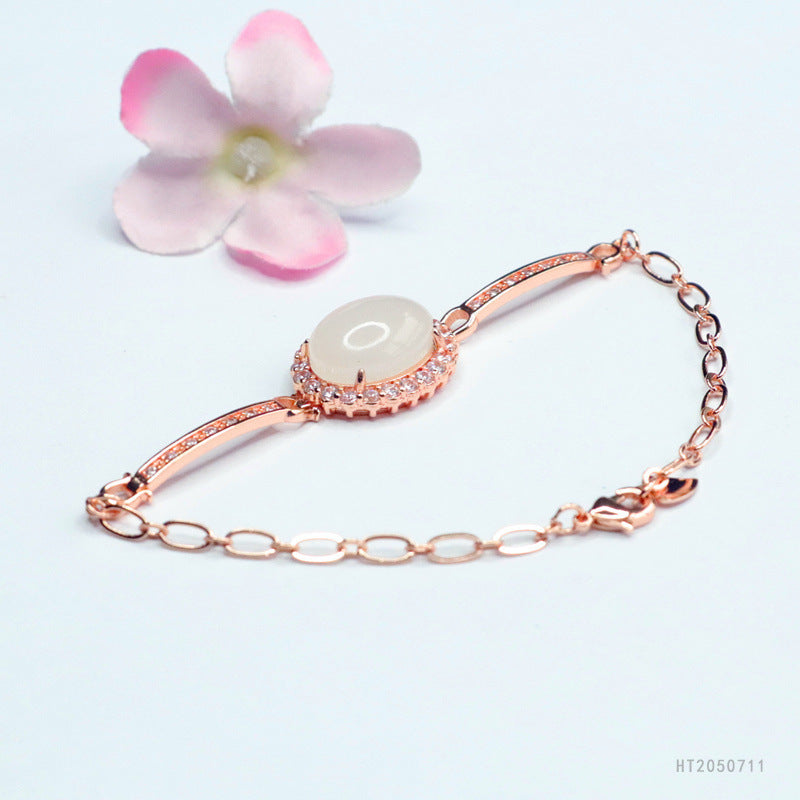Hetian White Jade Oval Stone Bracelet