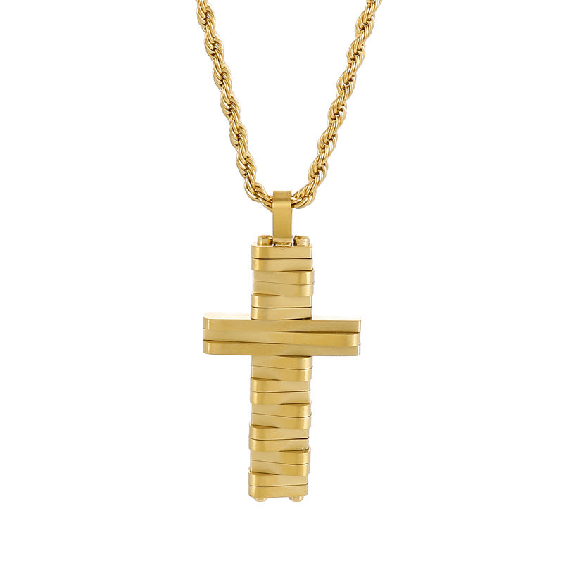 Hip-Hop Men's Personalized Irregular Cross Pendant Necklace in Stainless Steel and Titanium