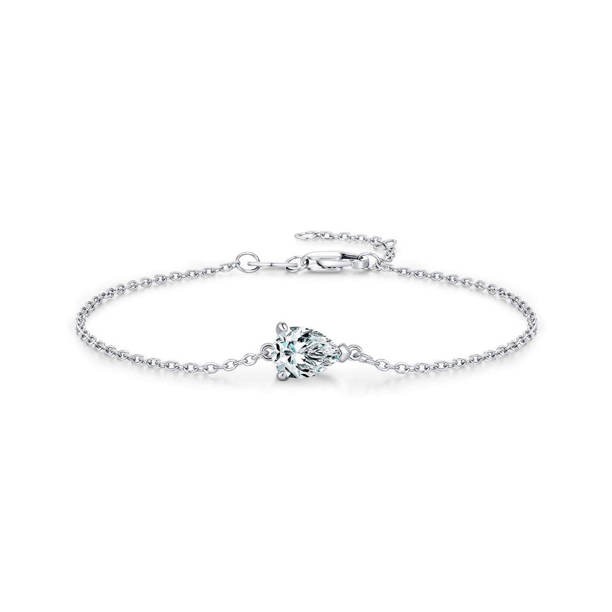 925 Sterling Silver Teardrop Moissanite Bracelet
