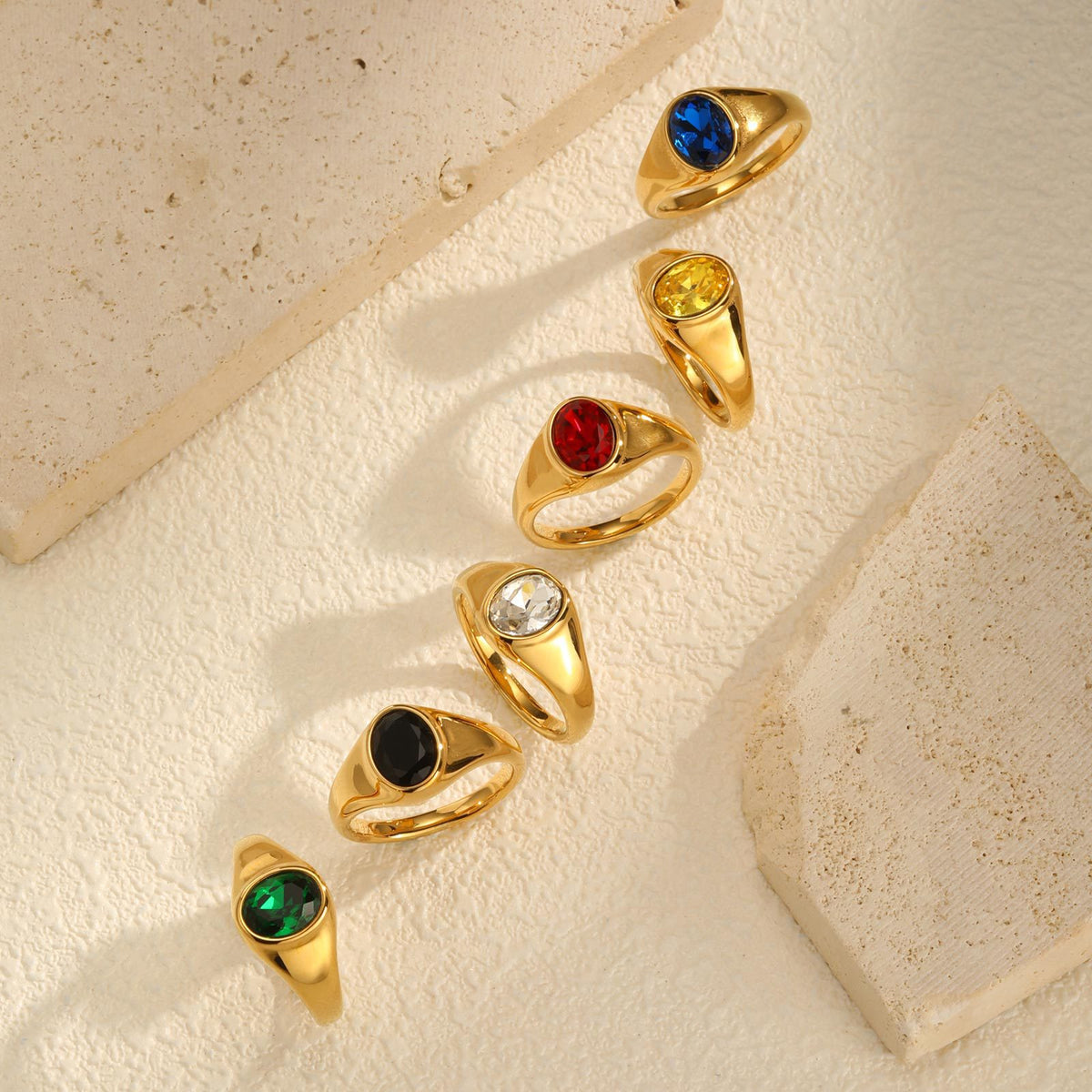 Stainless Steel Gold-Plated Oval Zircon Ring – Classic Daily Women's Titanium Steel