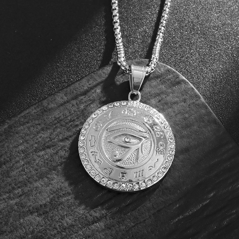 Hip Hop Jewelry Eye Of Horus Pendant Necklace Stainless Steel Gold Plated Rhinestone For Urban Trendsetters Planderful