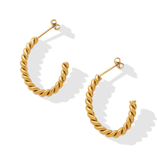 Vintage-Inspired 18K Gold Plated C-Shaped Earrings with Titanium Steel - Fadeless Design