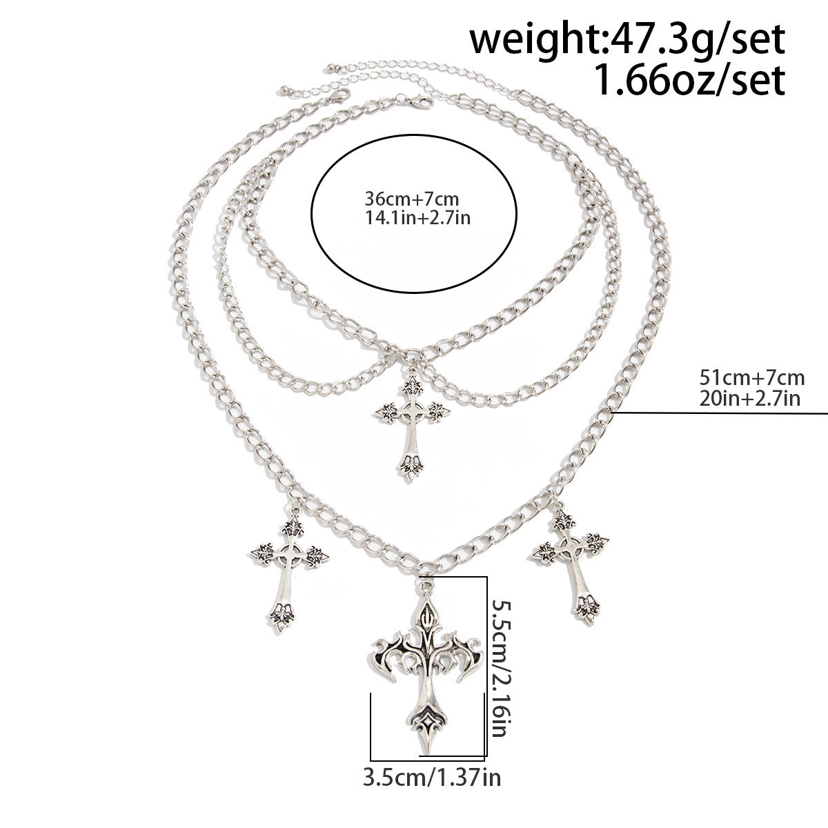 Hip-Hop Cross & Heart Chain Necklace