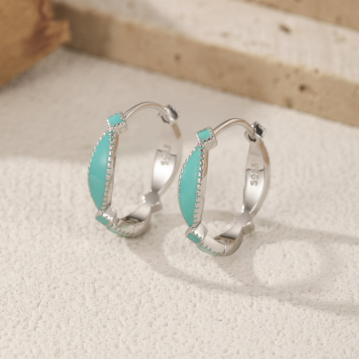 925 Sterling Silver Mint Green Geometric Enamel Earrings