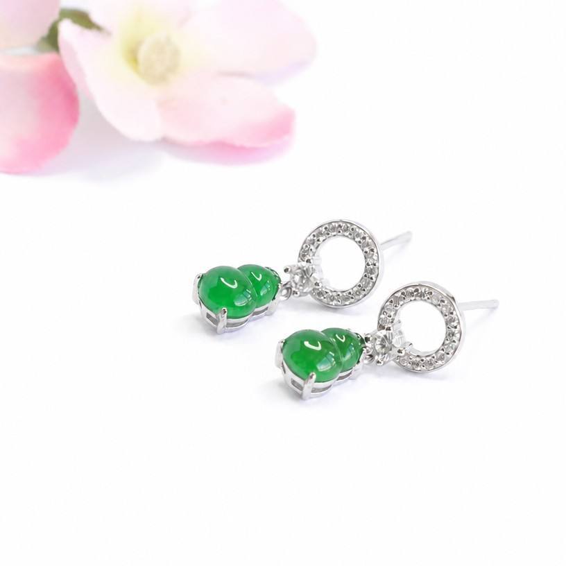 Jadeite Gourd 925 Silver Drop Earrings