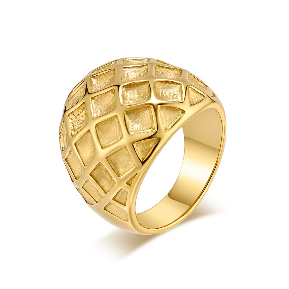 Planderful Titanium Steel Gold Plated Honeycomb Ring For Modern Professionals European Style Jewelry