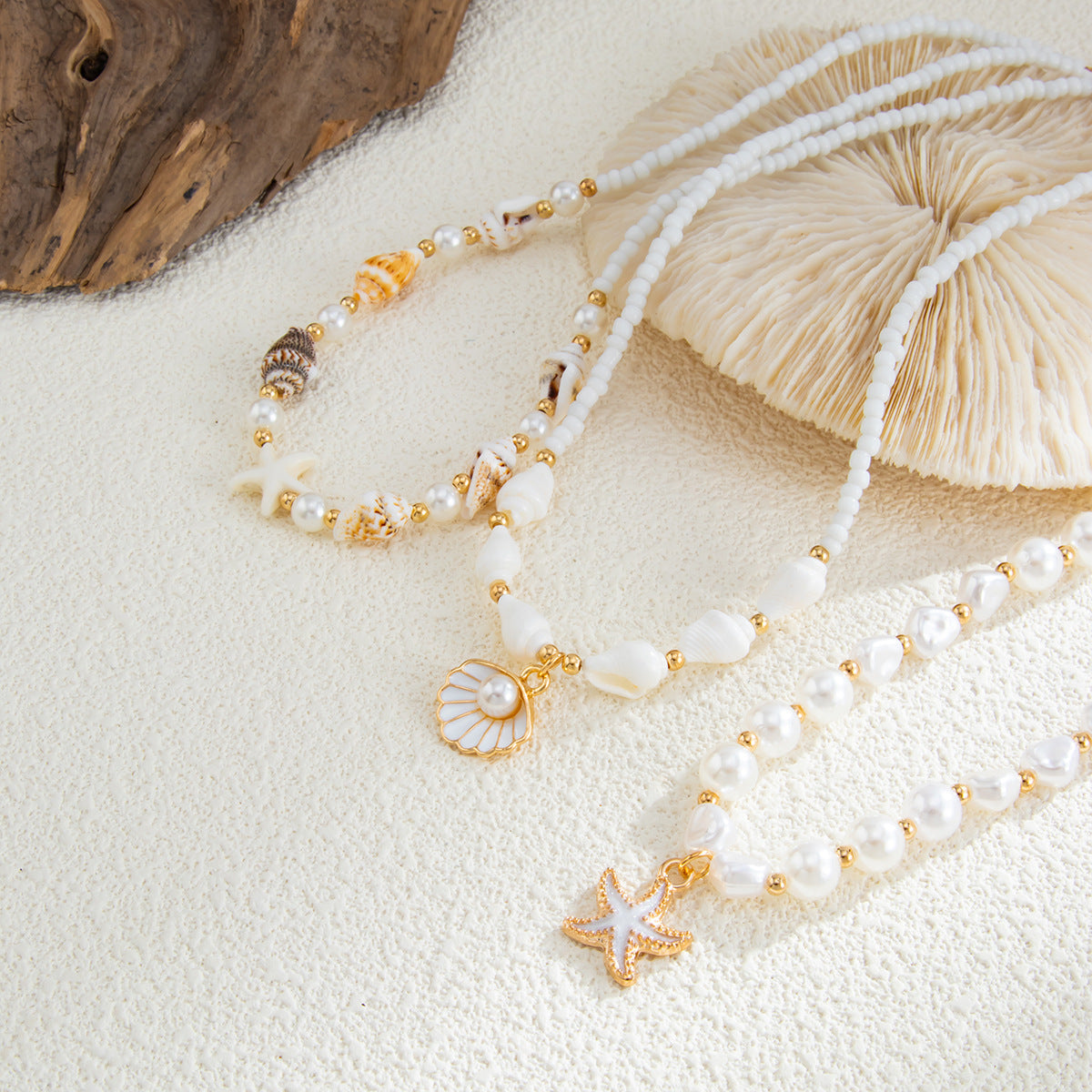 Scallop, Starfish & Pearl-Style Beach Necklace