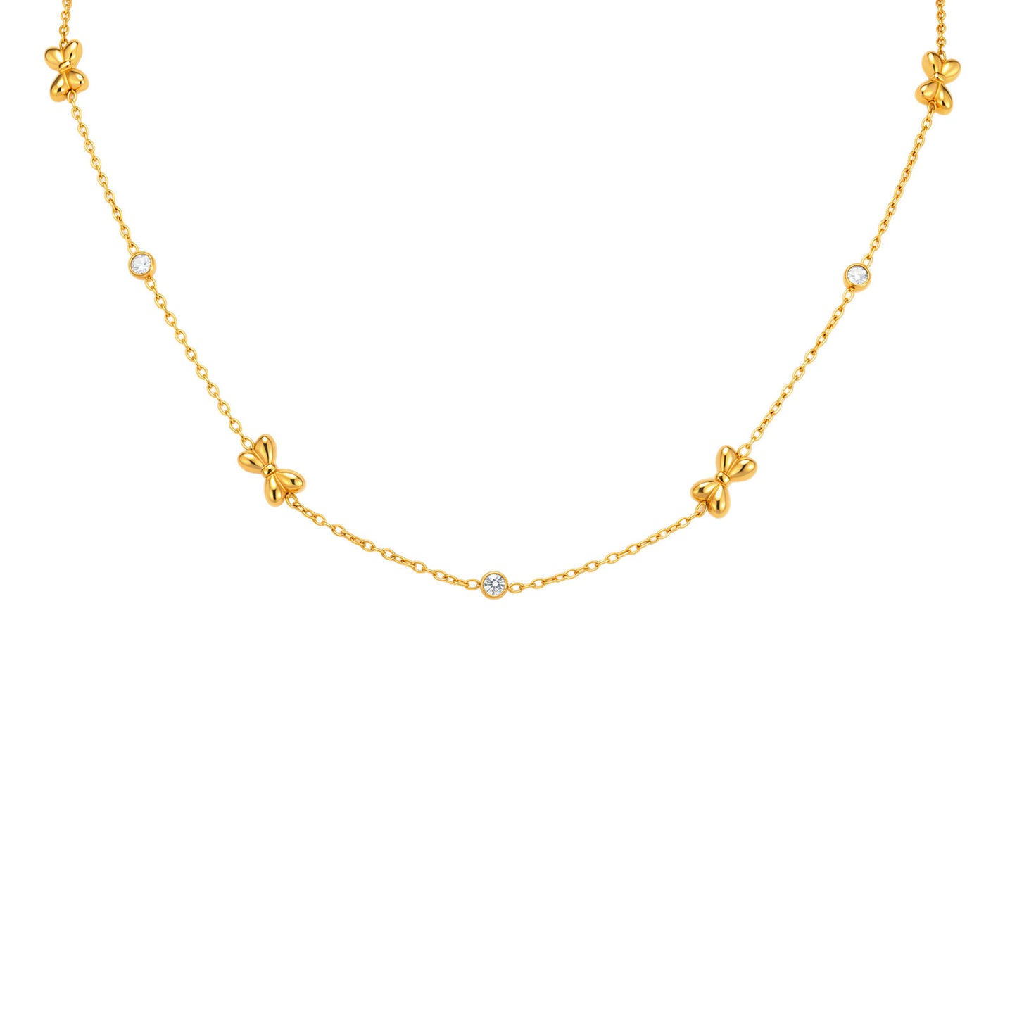 Style Stainless Steel Flat Cross Chain Bow Zircon Exquisite Women's Collarbone Chain Necklace