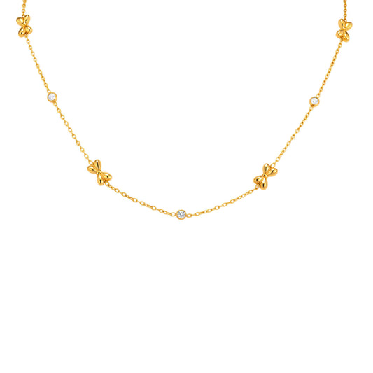 Style Stainless Steel Flat Cross Chain Bow Zircon Exquisite Women's Collarbone Chain Necklace