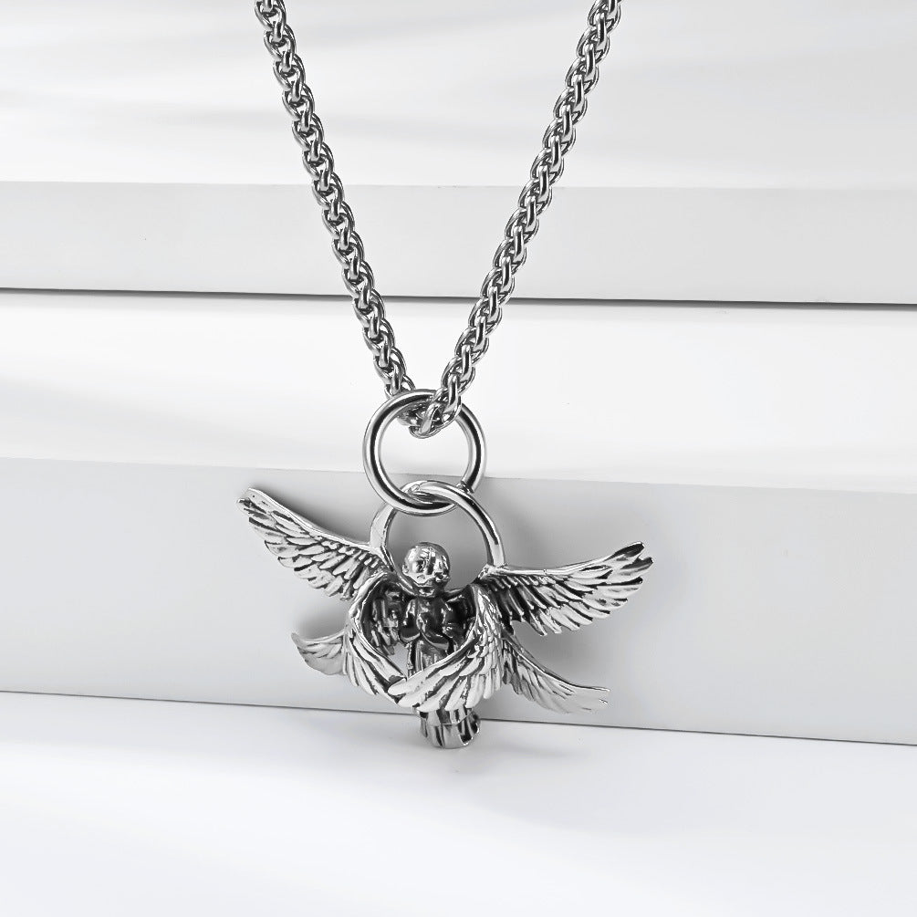 Planderful Guardian Angel Necklace For Men Steel Pendant Retro European American Style Jewelry