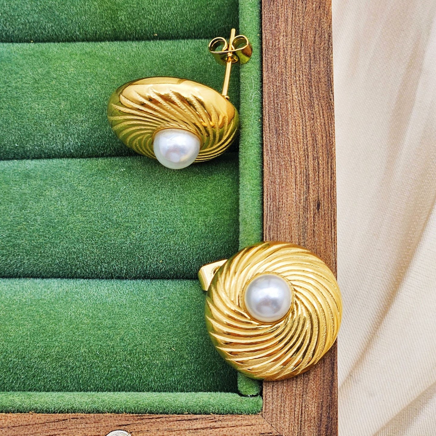 Planderful Everyday Genie Stainless Steel Pearl Earrings For Women With Geometric Texture Design Statement