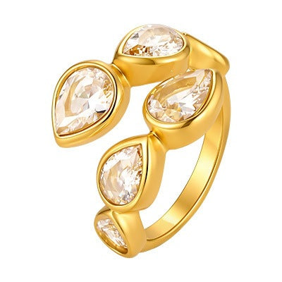 Women's Stainless Steel Water Drop Zircon Open Ring Gift