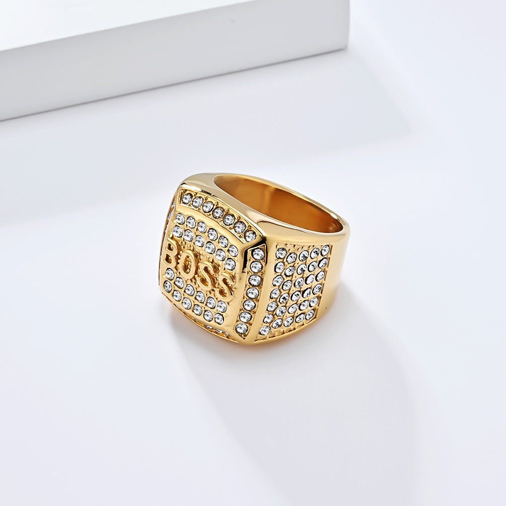 European and American HIPHOP Titanium Steel BOSS Ring
