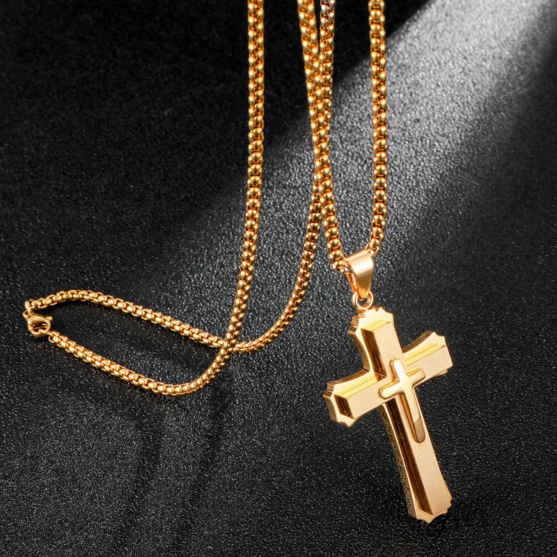 Mens Titanium Steel Cross Pendant Necklace Planderful Everyday Genie Retro Hip Hop Style