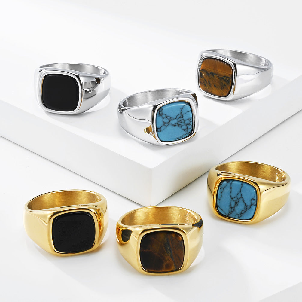 Seal Gemstone Stainless Steel Ring
