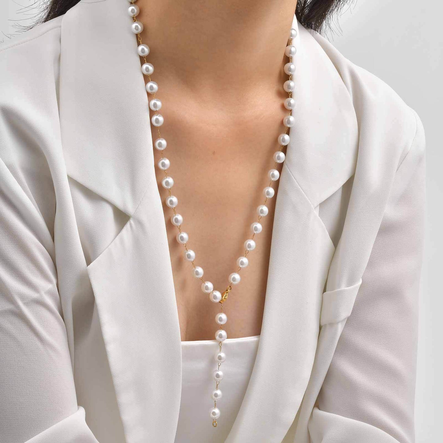 Stainless Steel -Style Minimalist Design – Layered Daily – Pearl-Like Y-Shaped Necklace