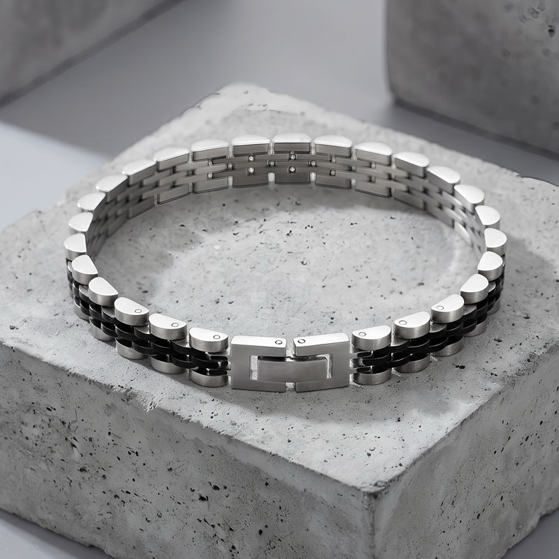 Japan & Korea Business Watch Chain Five Baht Strap Chain Stainless Steel Unisex Bracelet